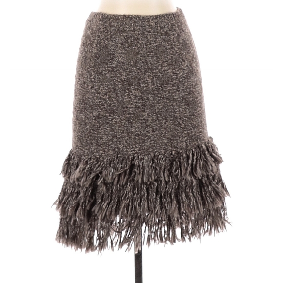 Sparrow Brown Alpaca Wool Fringe Pencil Skirt - Picture 2 of 9